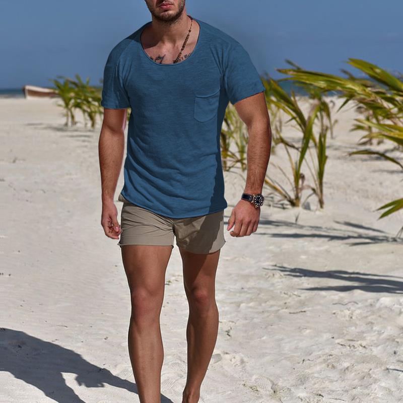 

Летняя новинка, мужская футболка с круглым вырезом и карманом XXXL