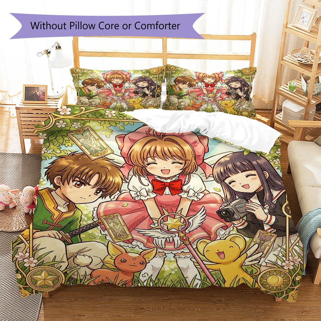 Cardcaptor Sakura Pattern Bedding Quilt Set Quilt Cover Pillowcase Home Decoration Birthday Gift (1 * duvet cover + 2 * pillowcase, without core)