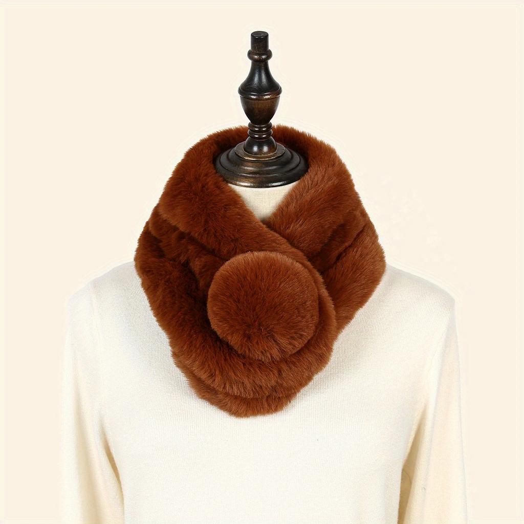 Faux Rabbit Fur Scarf Winter Warm Neckerchief Women Pearl Solid Color Neck Muffler Ladies Thick Scarves