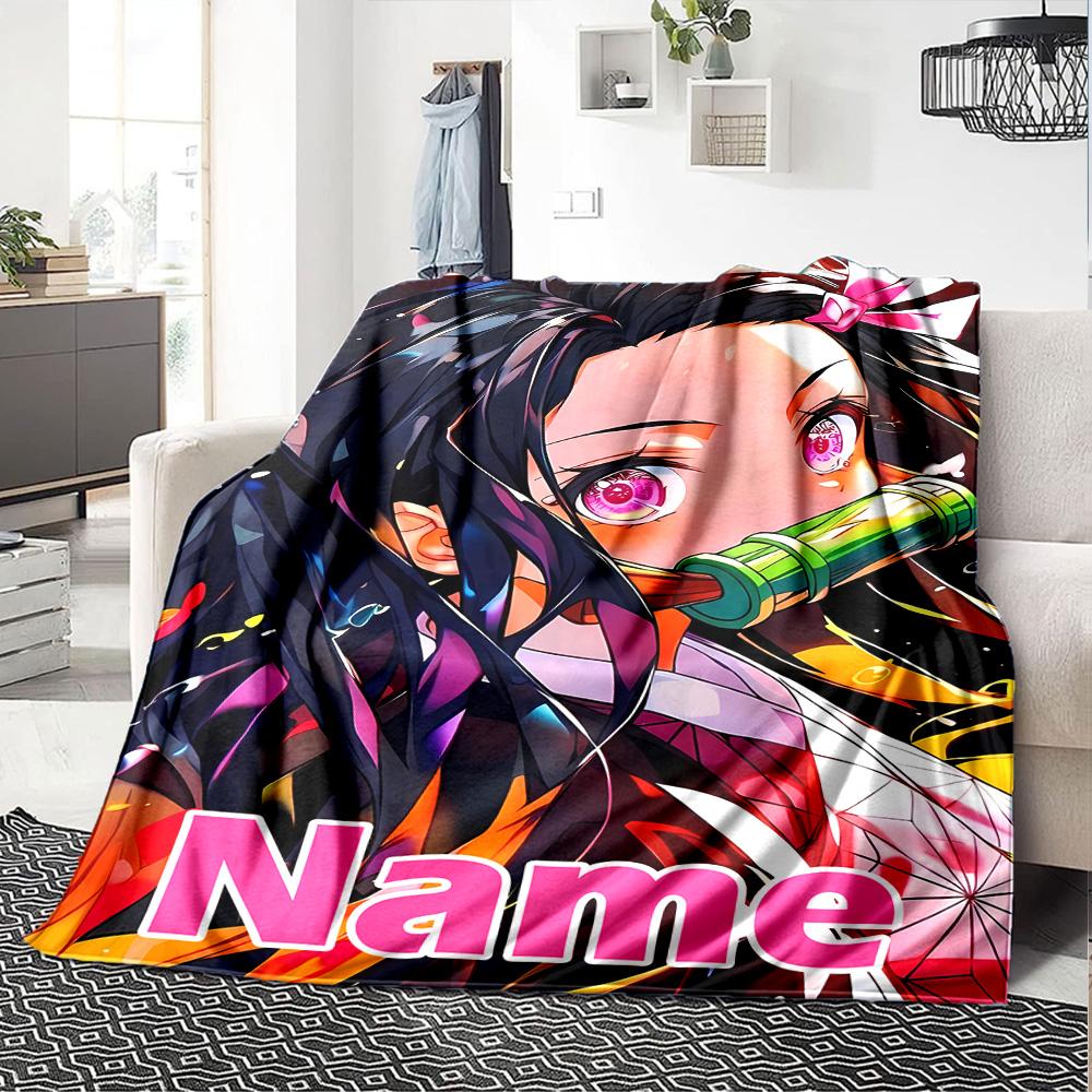 Customizable Demon Slayer6 Throw Blanket – Personalized Name, All-Season Cozy Snug Blanket, Machine Washable, Personalized Blanket