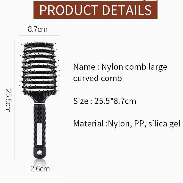 Curved Vented Boar Bristle Hair Brush, Anti-Static Nine-Row Scalp Massage Detangling Brush with Non-Slip Handle, Available in 4 Colors for Curly & Str