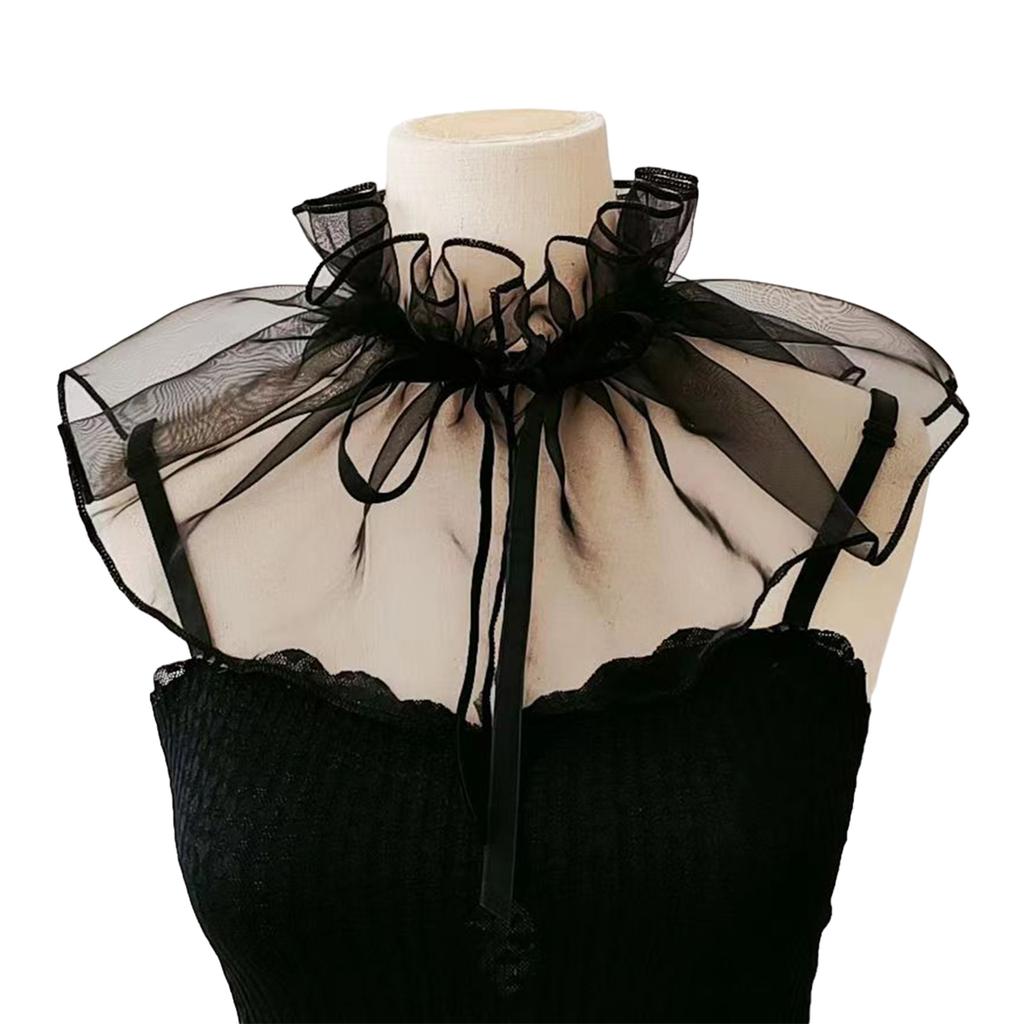 Eleganter Rüschen-Falschkragen Schal Transparenter Netz-Organza Abnehmbarer Kragen Vintage Schal Schulterwärmer für Viktorianische Blusen