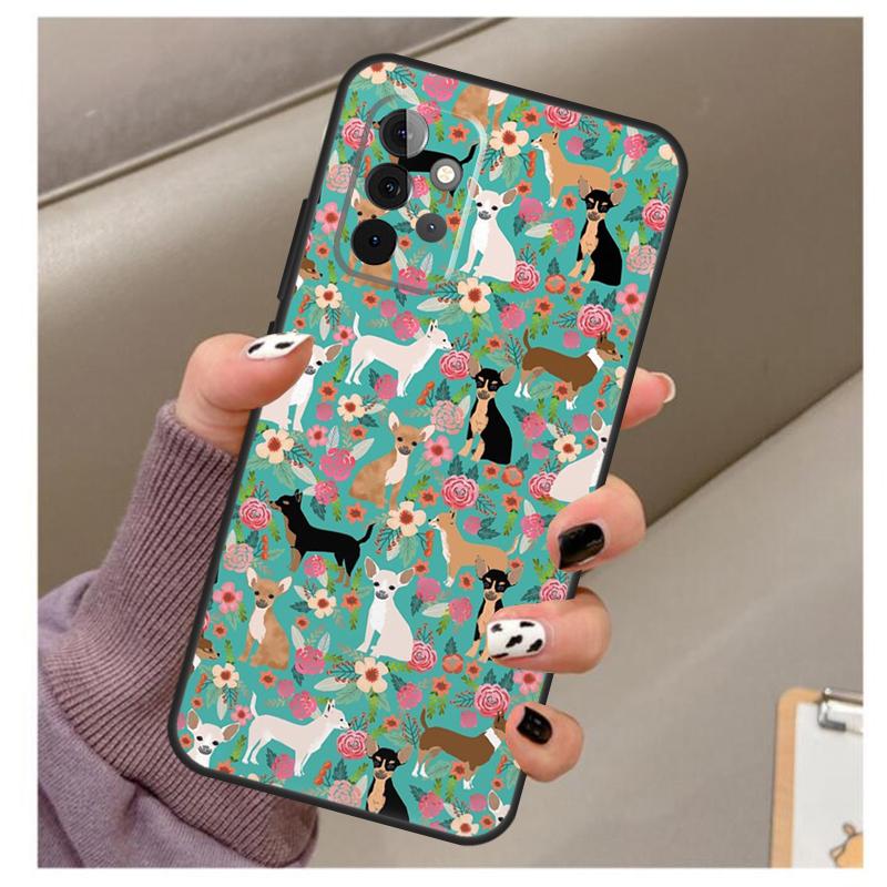 Chihuahua Face Floral Dog Case For Samsung Galaxy A33 A13 A53 A34 A54 A14 A15 A16 A26 A36 A56 A12 A32 A52 A06 A35 A55