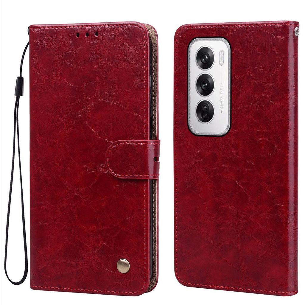 Vintage Crazy Horse Texture PU Leather Flip Wallet Phone Case for OPPO Reno12 Pro 5G,Reno12 5G Card Holder Kickstand Shockproof Protective Cover