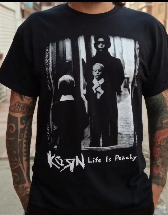 Vintage Korn Life is Peachy T-shirt Unisex Cotton Black T-shirt Size S-5XL XL
