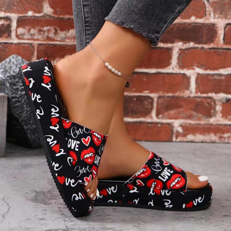 Women's Slipper with Platform Bottom New Casual Women's Slipper with One-line Muffin Bottom
