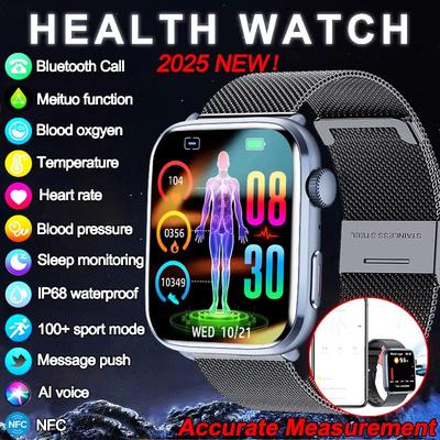 2025 New Blood Pressure Health NFC Smart Watches Men 24 Hour Heart Rate Bluetooth Call AI Diagnosis Smartwatches For IOS Android
