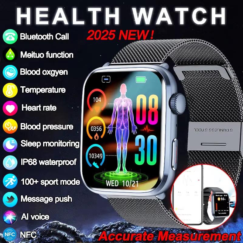 2025 Nové chytré hodinky pro zdraví krevního tlaku s NFC Muži 24hodinový srdeční tep Bluetooth hovory AI Diagnostika Chytré hodinky pro IOS Android
