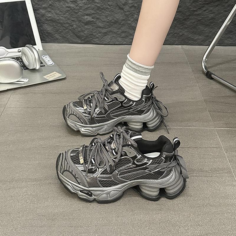 Thick-soled Heightening Paris Double-strap Contrasting Color Dad Shoes for Women 2025 Autumn and Winter New Shock-absorbing Sports and Leisure Shoes