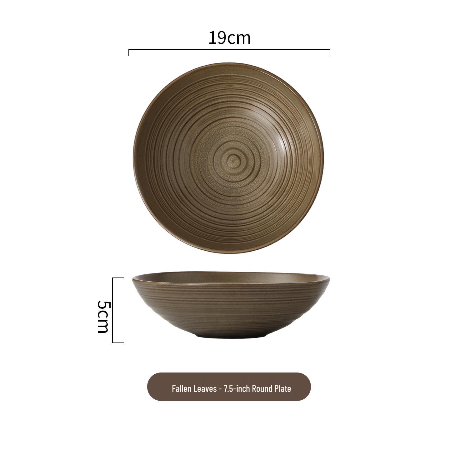 Japanese Retro Ceramic Dinnerware Set: Threaded Salad Bowl, Serving Plate & Coarse Pottery Rice Bowl 7.5-inch