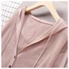 Summer Short Knitted Cardigan Coat Women's Hooded Ladies Solid Color Button Sun Protection Thin Outdoor Outwear