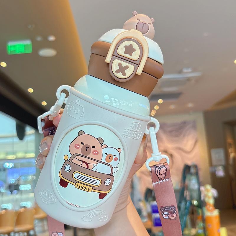 Termosmugg för barn 316 Tecknad mugg med sugrör Högvärdig vattenmugg Dubbel drickning Rostfritt stål Livsmedelskvalitet