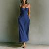 Summer European and American new product temperament waist solid color suspender dress