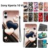 Handmade PU Leather Flip Case for Sony Xperia 10 VI Anti-Slip Shockproof Cover with Wrist Strap & Heart/Rose Cat Designs