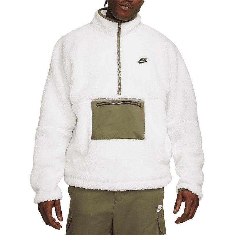 Nike Club Fleece Half-Zip Anorak Plush Jacket 'White Olive' Men's DQ4880-133
