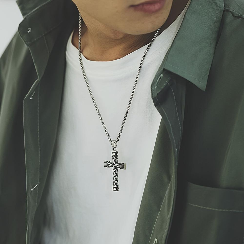 Punk Simple Spiral Cross Pendant Necklace For Men Women Biker Stainless Steel Necklace Men