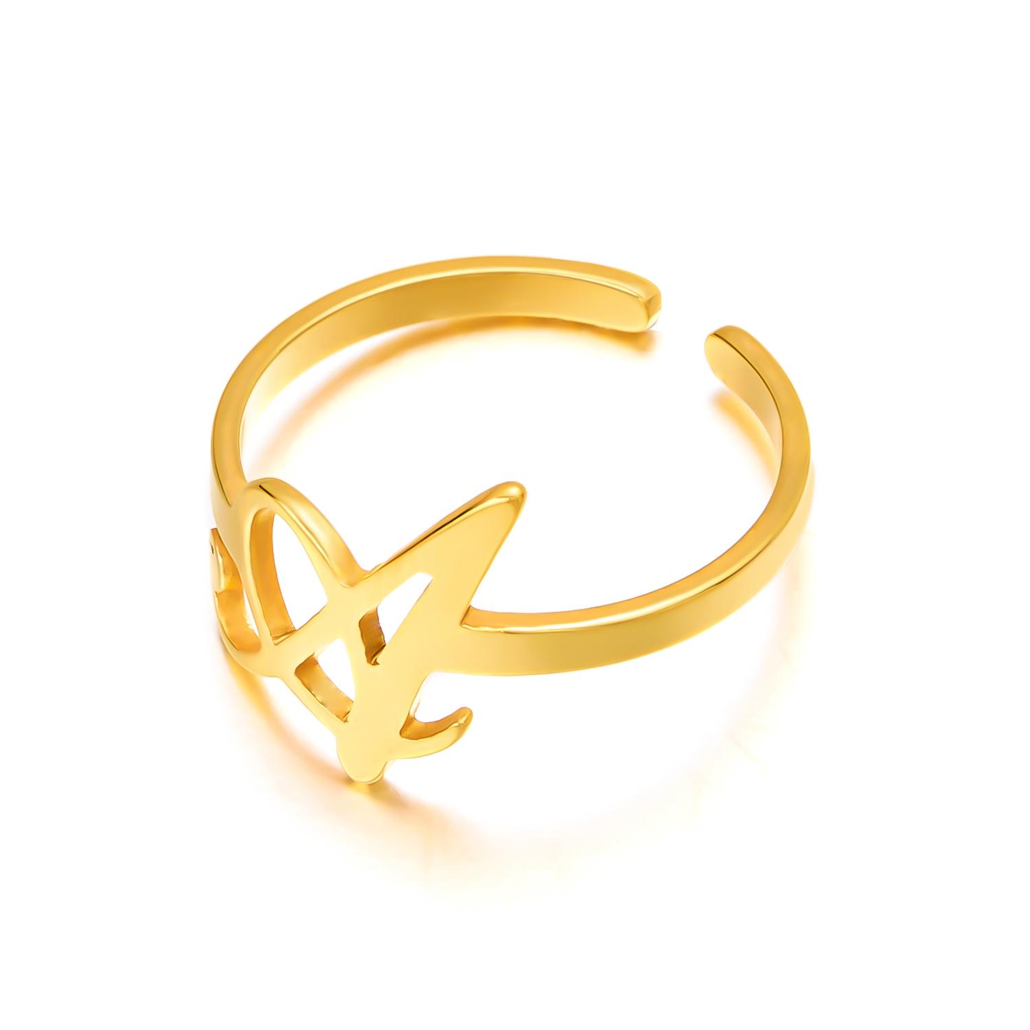 

Stainless Steel Initial Letter Rings For Women Gold Color A-Z 26 Letters Adjustable Ring Aesthetic Wedding Zircon Gift BFF