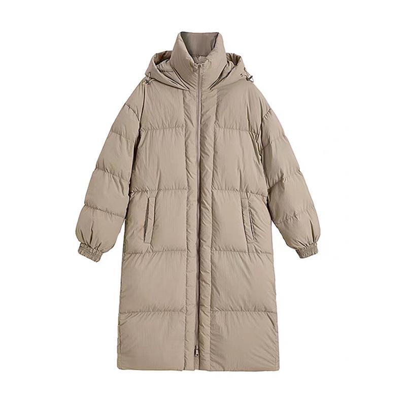 Long big quilt down jacket women's 2024 winter fashion solid color loose thickened white duck down couple knee coat