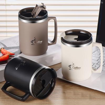 WORTHBUY Reusable Insulated Coffee Mug 304 Stainless Steel Water Cup For Student Adult Anti-scald Drinking Cup With Handle & Lid