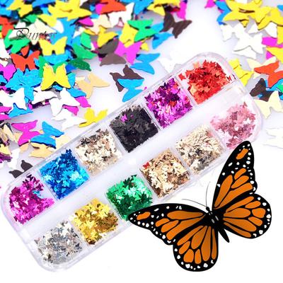 Puntos Nail Art Maniküre Dekor 12 Gitter Spiegel Glitter Aluminiumfolie Schmetterling Pailletten