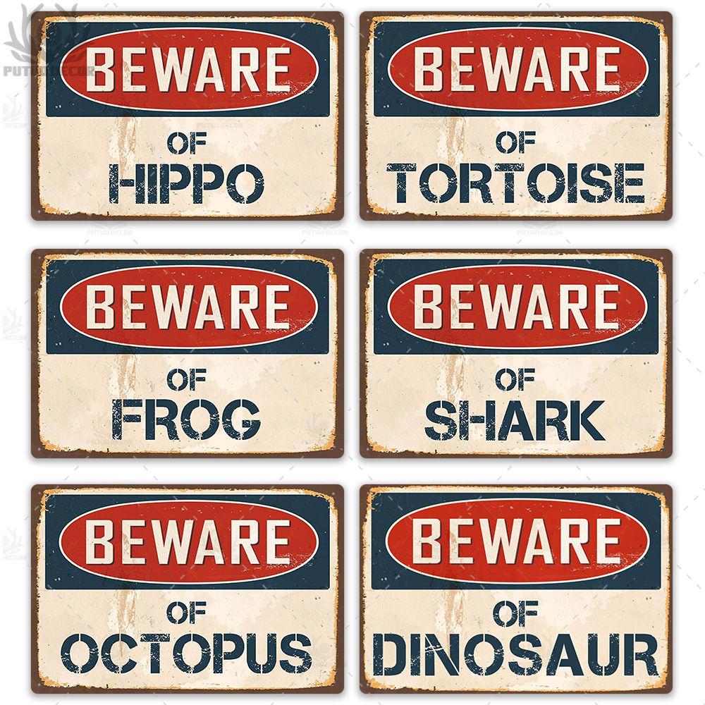 Putuo Decor Beware Vintage Tin Sign Funny Warning Danger Plaque Metal Wall Poster Painting for Room House Shop Bar Man Cave