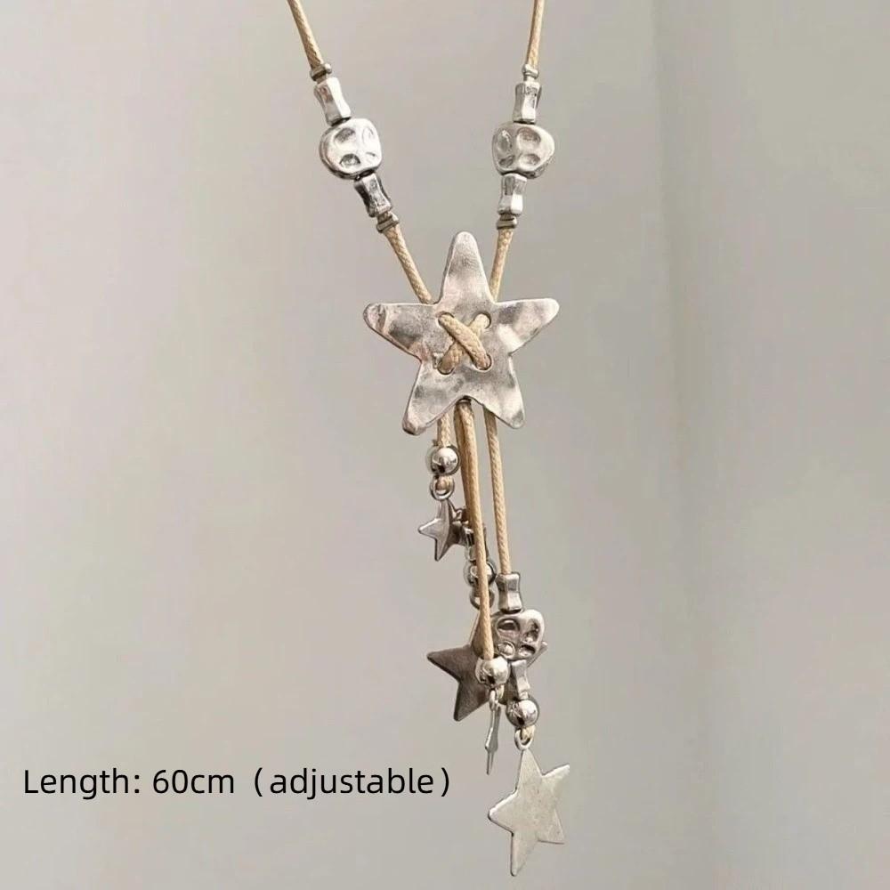 Vintage Y2k Star Tassel Necklace Long Chain Leather Rope Woven Necklace Zinc Alloy Sweet Cool Choker Jewelry Women's Jewelry