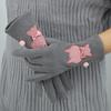 Women Touch Screen Outdoor Gloves Winter Fleece Riding Cat Embroidery Driving Elastic Gloves Warm One Size Fits All