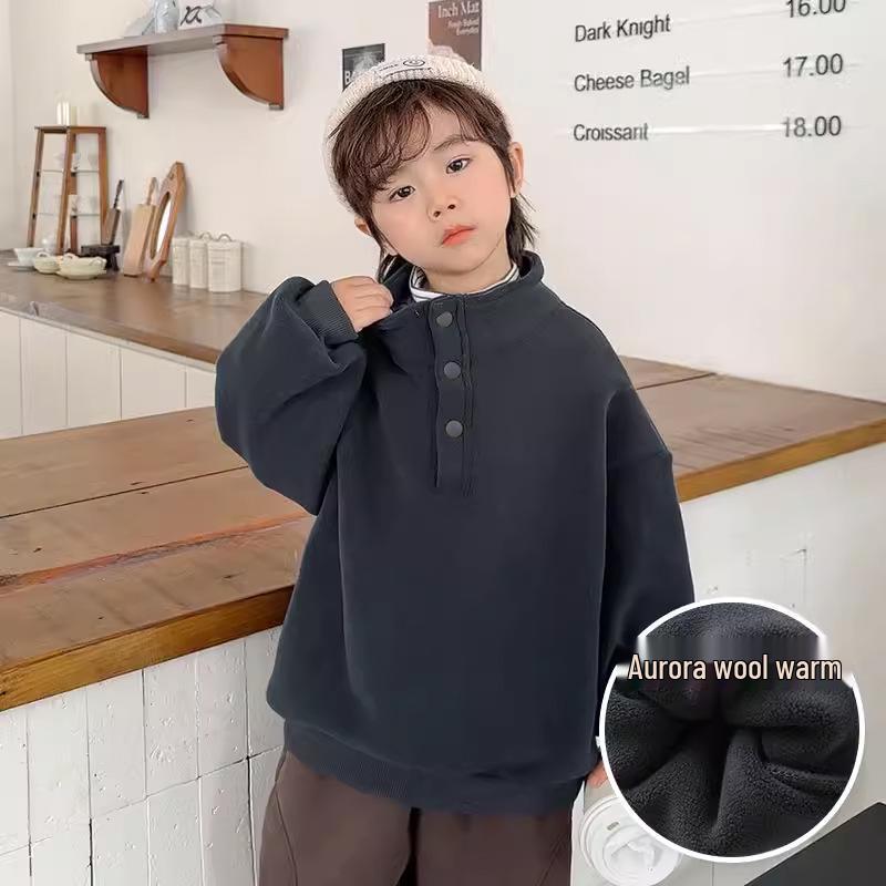 Children's Thick Coral Fleece Pullover Hoodie with Stand-up Collar for Autumn/Winter