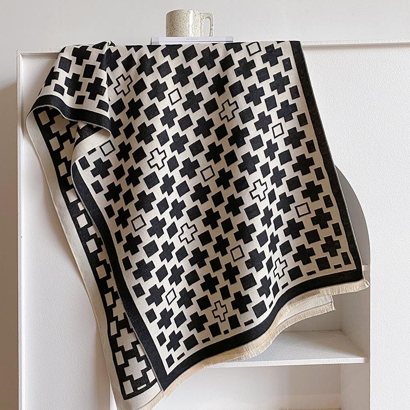 Schal Damen Vielseitig Lang Beidseitig Büro Imitation Kaschmir Stola Schal Doppelzweck Verdicktes Cape