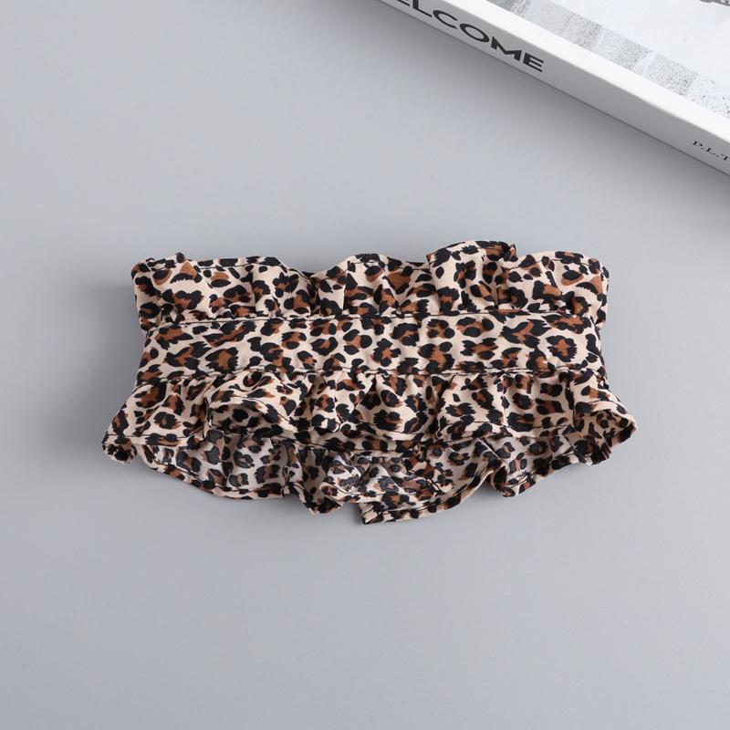 Elegant Ladies Neck Scarf Leopard Pleated Stand Up Collar Shirt Sweater Decorative Detachable Ruffles False Collar Necklace