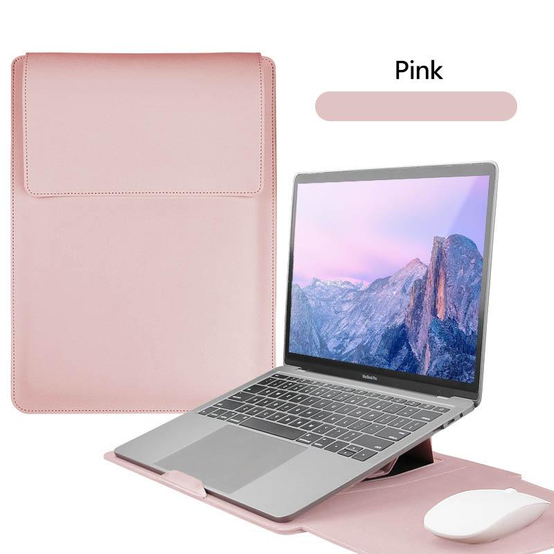 Housse Pochette Sac Stand Cover Pouch en Cuir PU pour Ordinateur Portable Man Women 13 14 15 15.6 16 pouce pour Macbook Air Samsung HP Lenovo 13.3-14.2 inch rose
