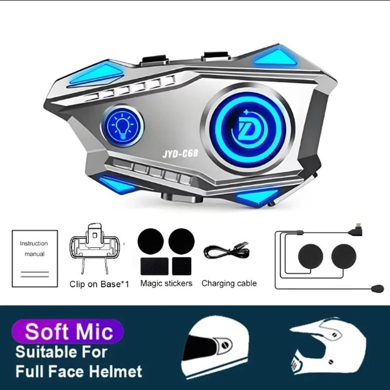 Bluetooth5.4 Motorcycle Helmet Headset Wireless Handsfree Mic Headphones Music Player With Noise Reduction For Motorbike Rider
