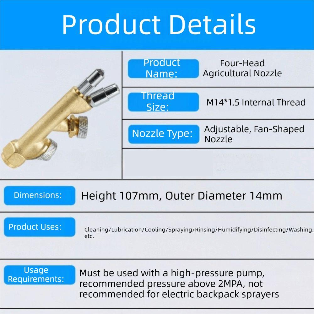 Copper Atomizing Sprayer Nozzle 4 Nozzles 4 Nozzles Spray Agriculture Spray Nozzle Agriculture