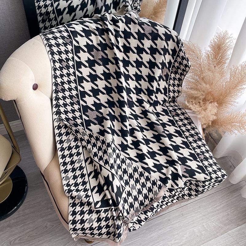 Qiandongge Printing Contrasting Colors, Double-Sided Imitation Cashmere Scarf, Winter High-End Warm Shawl