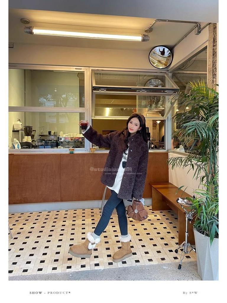 Sangpo Women's Shearling Duffle Coat Snow Boots - Warm Mid-Calf, Thick Sole, Furry Winter Cotton Boots