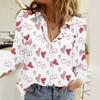 1116 Large Size Women's Lapel Love 1D Printed Shirt French Casual Versatile Summer Shirt