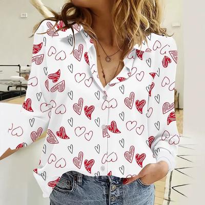 1116 Large Size Women's Lapel Love 1D Printed Shirt French Casual Versatile Summer Shirt