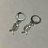 Handmade y2k punk silvery fish skeleton stainless steel hoop huggie earrings
