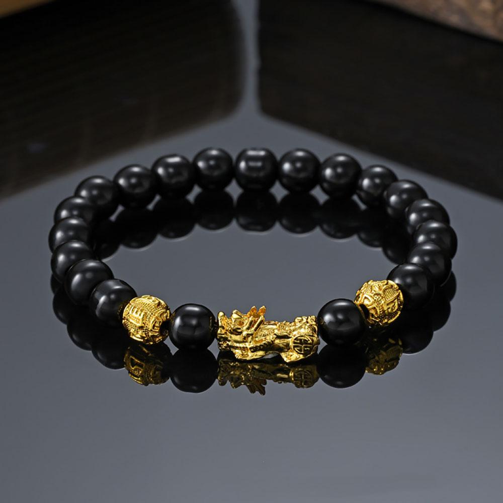 Браслет Фэн-шуй на богатство и удачу, Браслет Фэн-шуй с черным обсидианом Пиксиу, Браслет с бусинами Будды на процветание, Эластичный браслет 8mm