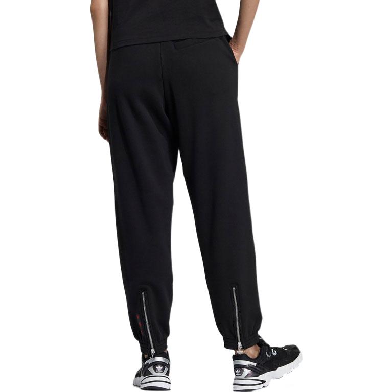 Adidas Originals Trefoil Solid Color Zip Joggers With Drawstring Cuffs Women Bottoms Black HD0340