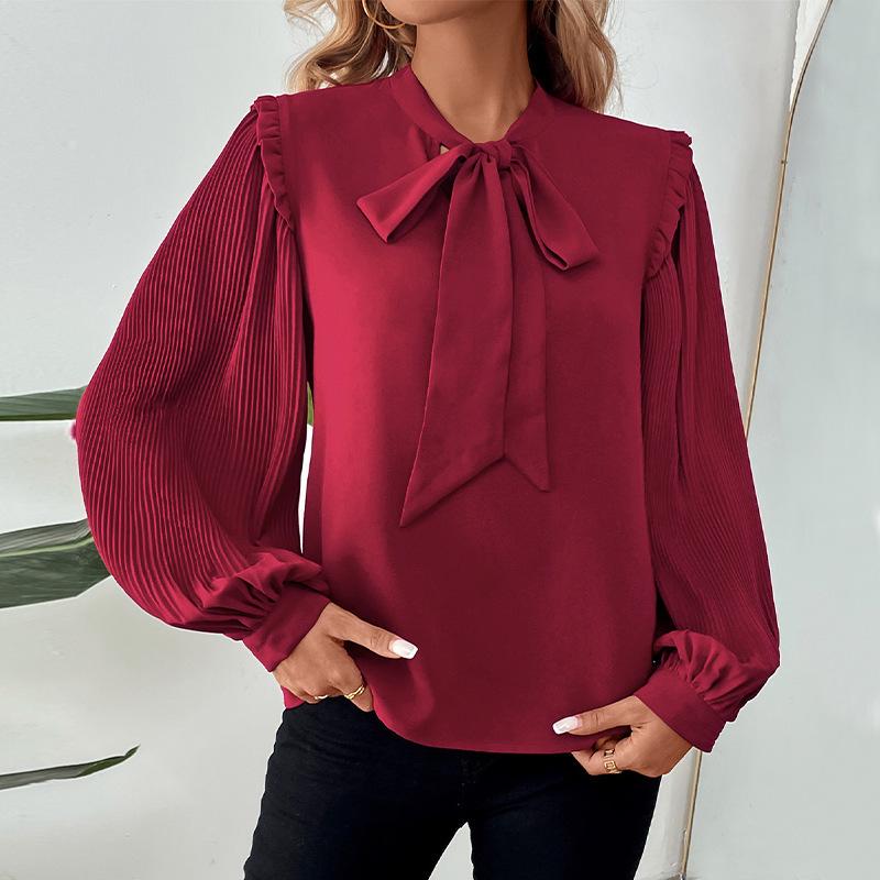 2024 Valentine's Day Lantern Sleeve Bow Collar Women's Shirt