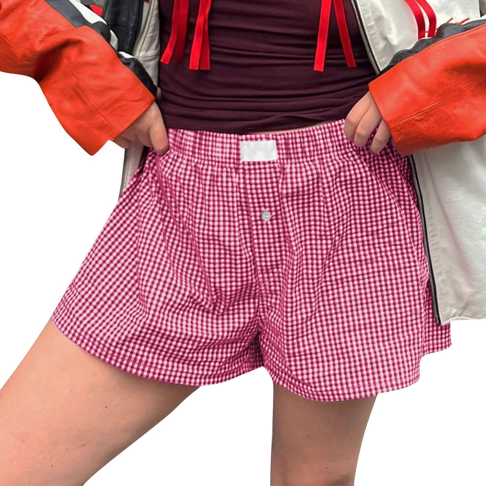 

Женские повседневные летние эластичные пляжные шорты с клетчатым принтом XL розовый