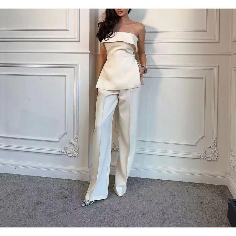 Spring New Women Clothes European and American Commuter off-Shoulder Tube Top off-Shoulder Top High Waist Straight Casual Pants
