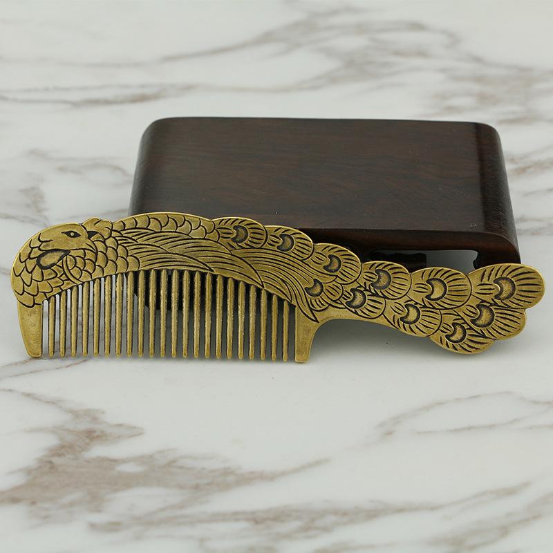 Påfugl Kobberkam Hjem Toalettbord Dekorasjon Vintage Ren Messing Kam Figurer Sminke Hårkam Håndlagde Håndverk Gaver