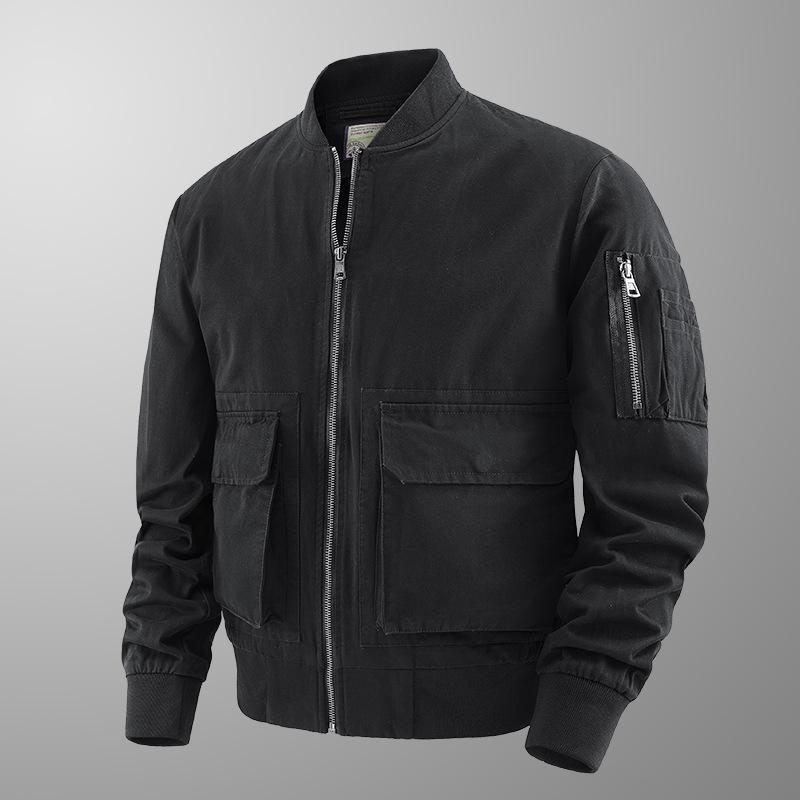 Washed Cotton Jacket Men's Autumn and Winter Baseball Jersey Multi-pocket Jacket Loose Casual Flight Suit