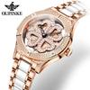 OUPINKE Women's Watch Four-leaf Clover Rotating Dial Automatic Mechanical Watch for Ladies and Women