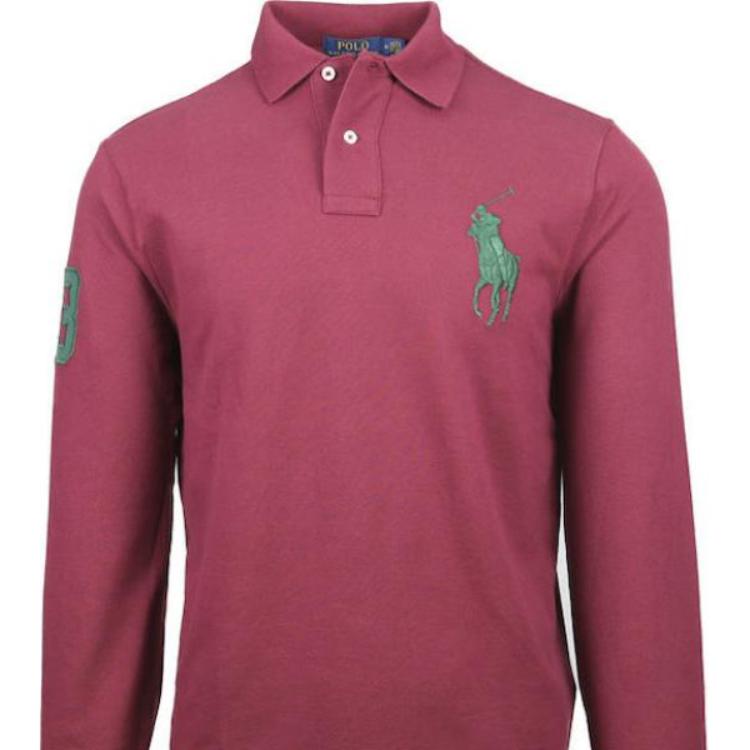 Polo Ralph Lauren Solid Color Big Pony Embroidered Logo Long Sleeve Polo Shirt Men tops Burgundy 710675993-012