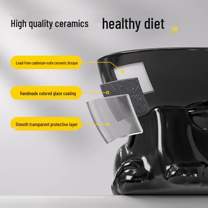 Slanted Black PVC Cat and Dog Bowl - High-Footed, Anti-Tip Design To Protect Cervical Spine