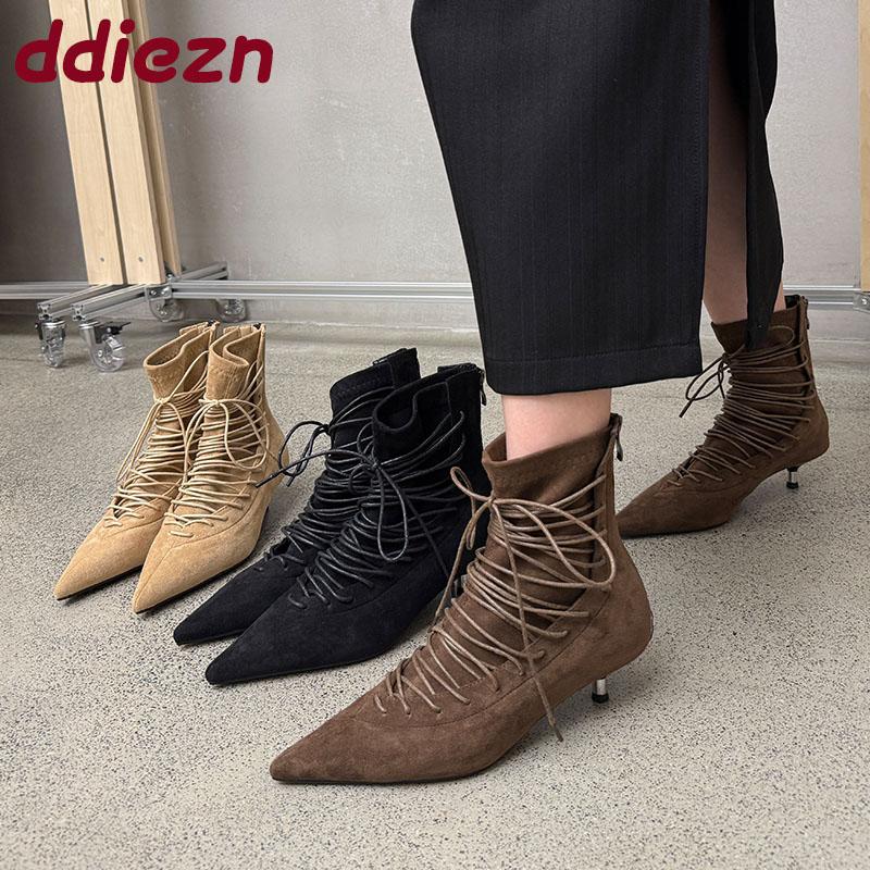 Fashion Fashion Lace Up Women Ankle Boots With Low Heel Shoes Pointed Toe Footwear Party Modern Ladies Short Boots Female Pumps