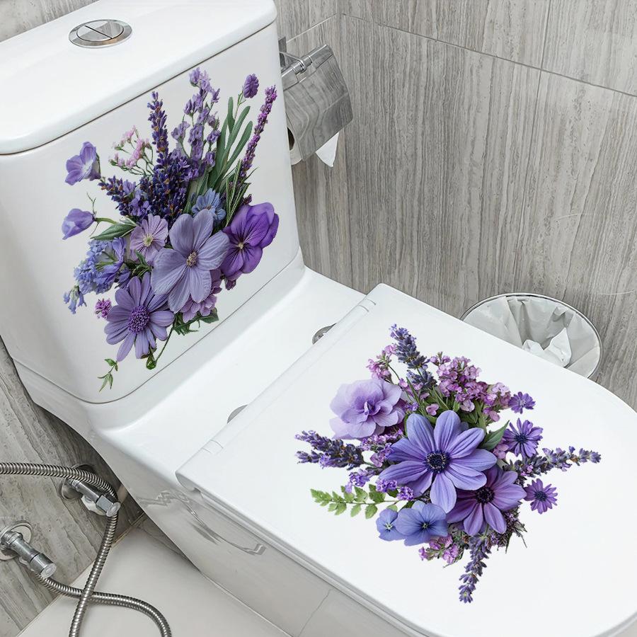 Self-adhesive Waterproof Toilet Stickers Purple Flowers Lavender for Bathroom Home Decor